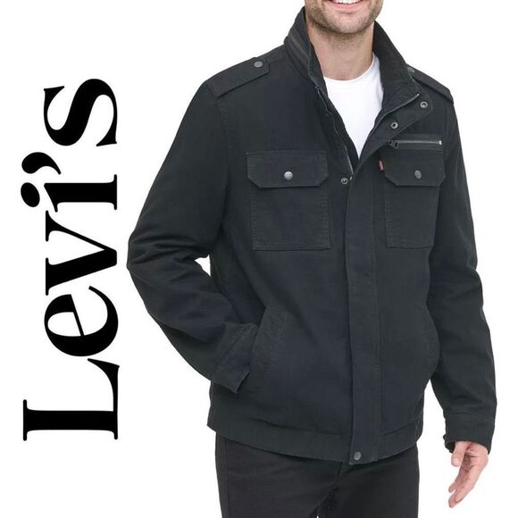 LEVI’S Men's Black Cotton Zip-Front Jacket w/ multiple pockets, Size S - Picture 1 of 7